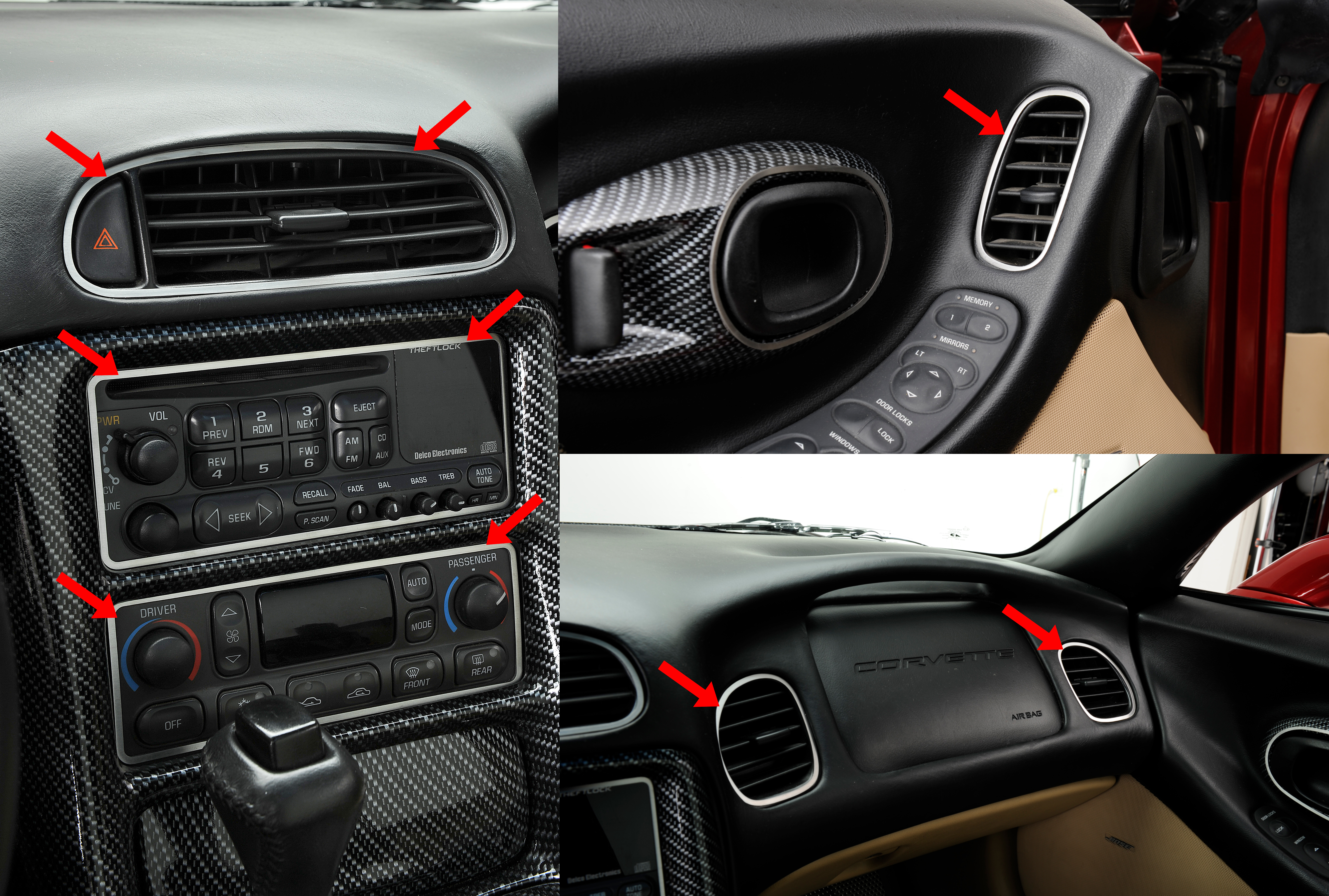 1999-2004 C5 Corvette, Dash Kit Polished Stainless 6pc, 100% Stainless Steel